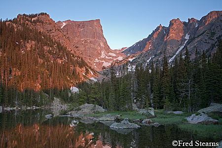 Rocky Mountain NP Hallett Peak and Flattop over Dream Lake